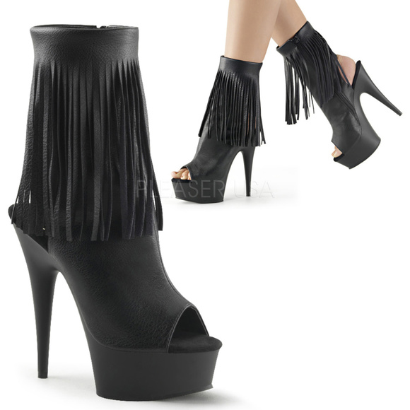 Platform Fringe High Heel Ankle Boots - Picture 1 of 5